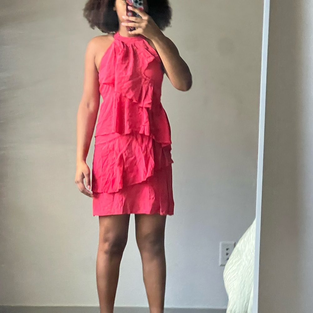 BCBGMaxAzria Asymmetrical Dress in Vibrant Pink